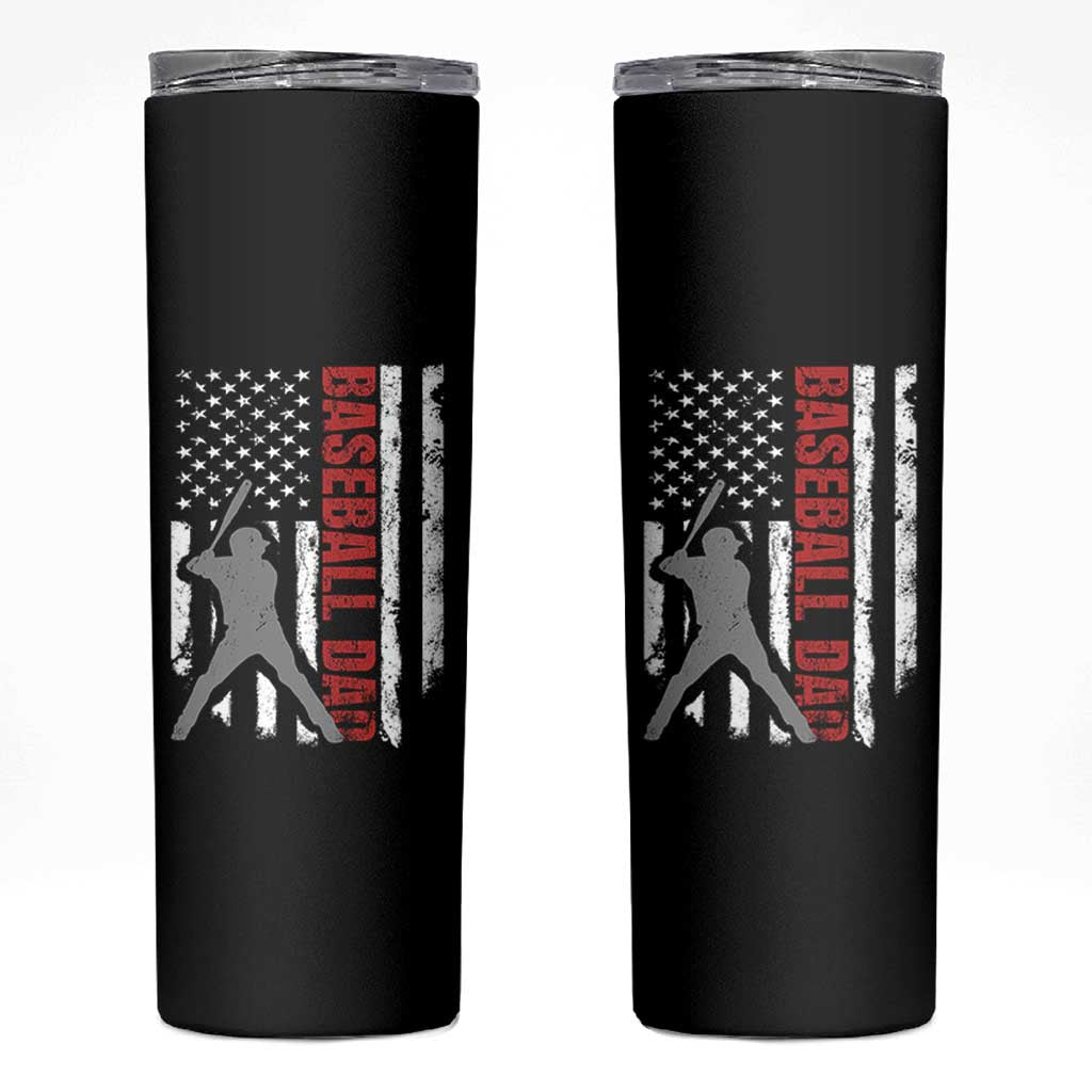 Baseball Dad Skinny Tumbler Retro US Flag Fathers Day Baseball Player - Wonder Print Shop