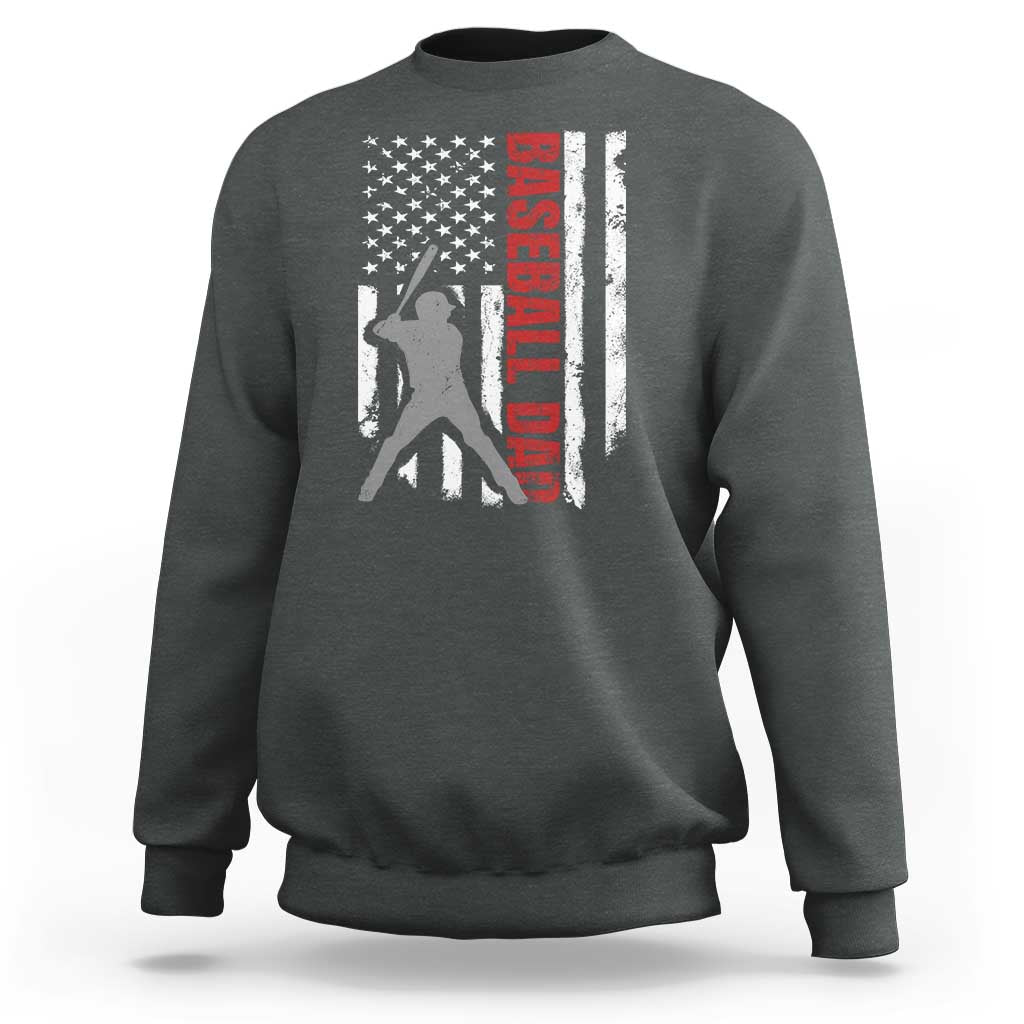 Baseball Dad Sweatshirt Retro US Flag Fathers Day Baseball Player - Wonder Print Shop