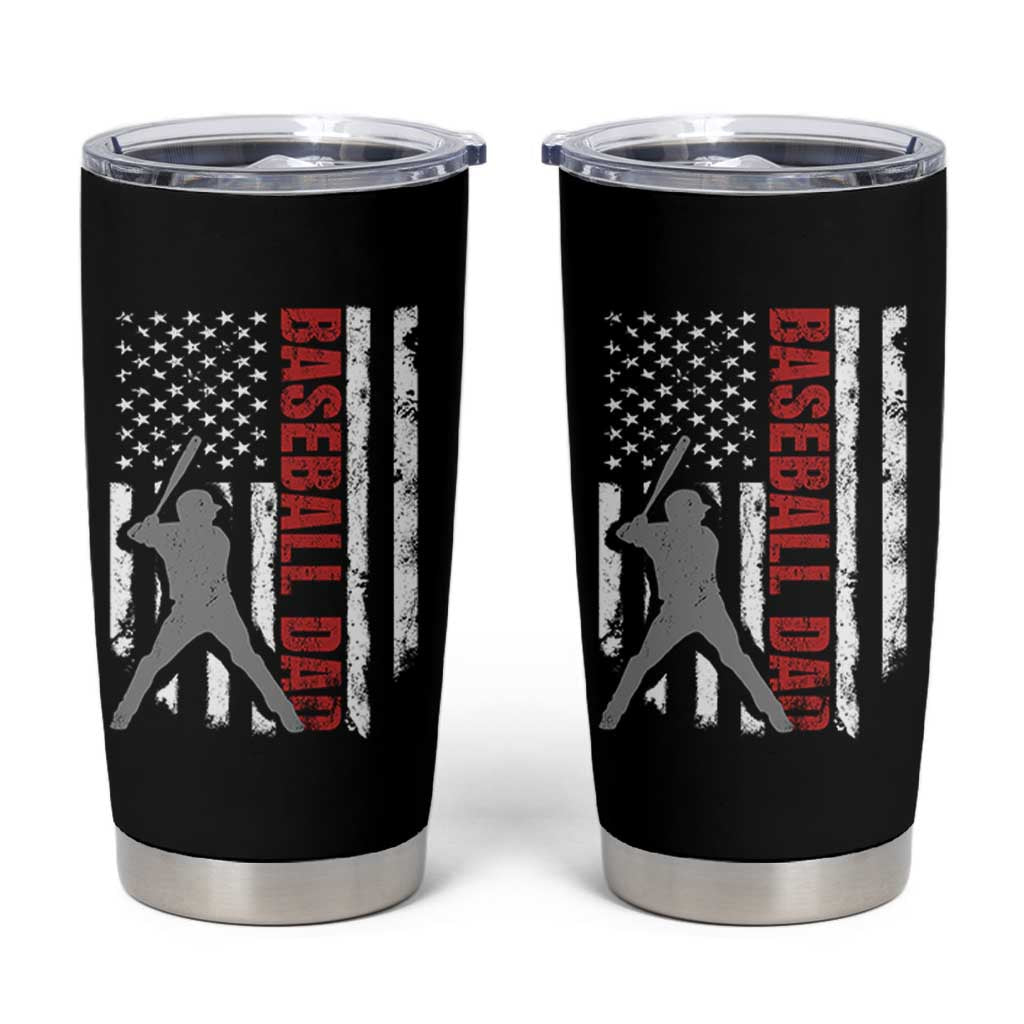 Baseball Dad Tumbler Cup Retro US Flag Fathers Day Baseball Player - Wonder Print Shop
