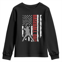 Baseball Dad Youth Sweatshirt Retro US Flag Fathers Day Baseball Player - Wonder Print Shop