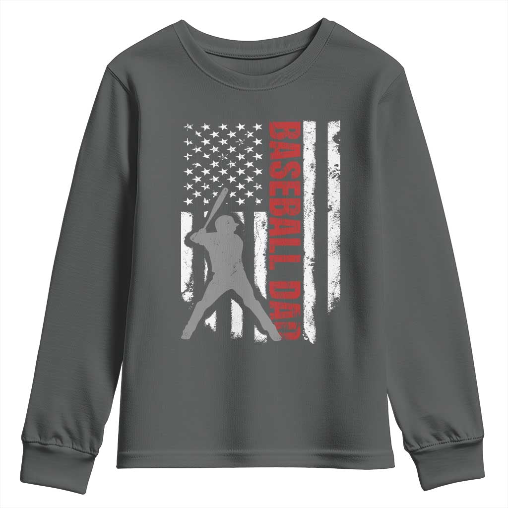 Baseball Dad Youth Sweatshirt Retro US Flag Fathers Day Baseball Player - Wonder Print Shop
