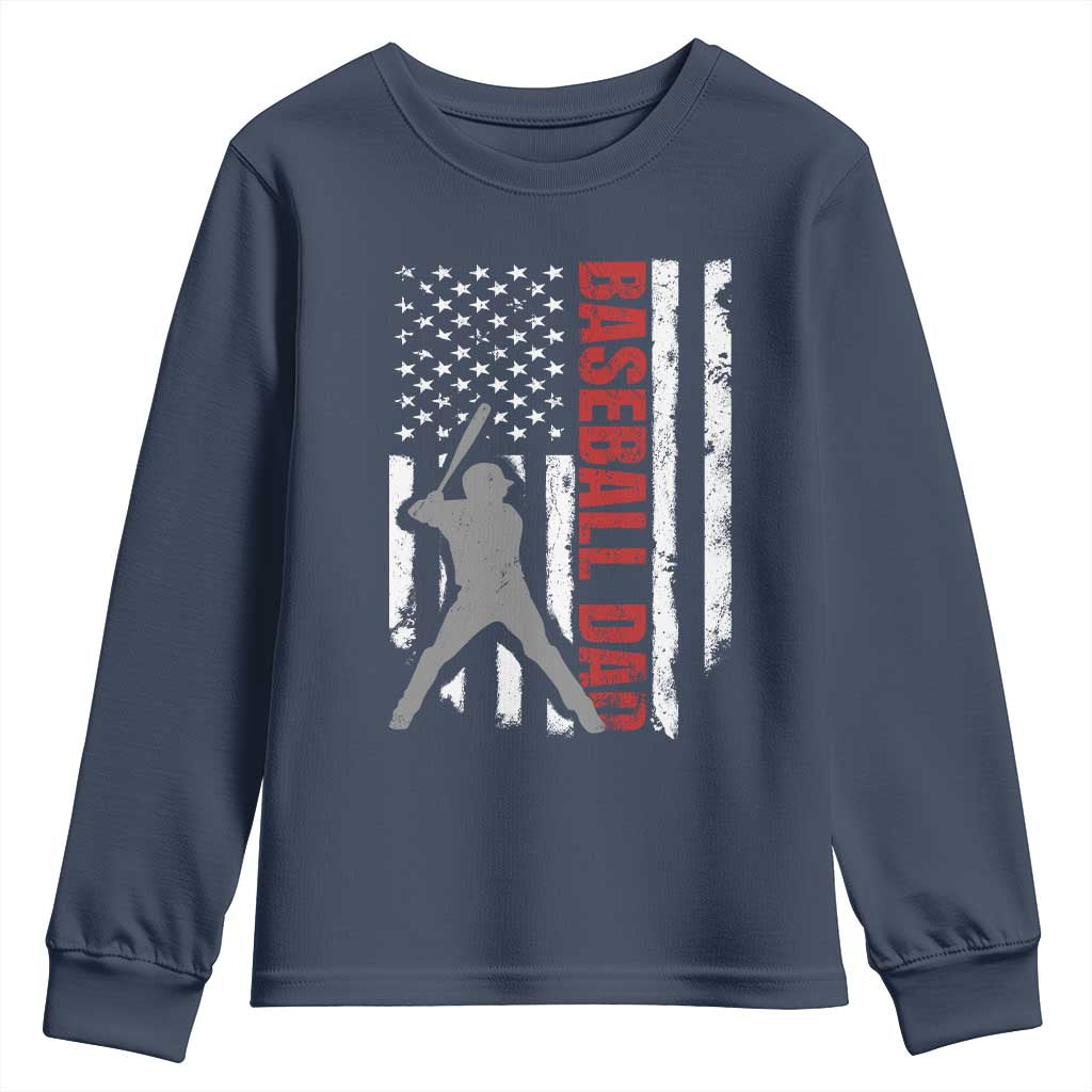 Baseball Dad Youth Sweatshirt Retro US Flag Fathers Day Baseball Player - Wonder Print Shop