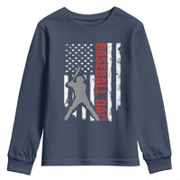 Baseball Dad Youth Sweatshirt Retro US Flag Fathers Day Baseball Player - Wonder Print Shop