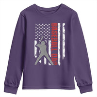 Baseball Dad Youth Sweatshirt Retro US Flag Fathers Day Baseball Player - Wonder Print Shop