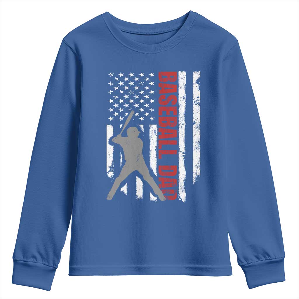 Baseball Dad Youth Sweatshirt Retro US Flag Fathers Day Baseball Player - Wonder Print Shop