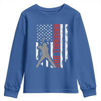 Baseball Dad Youth Sweatshirt Retro US Flag Fathers Day Baseball Player - Wonder Print Shop