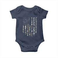 Camo US Flag Baseball Player Baby Onesie Retro Camouflage American Flag Patriotic - Wonder Print Shop