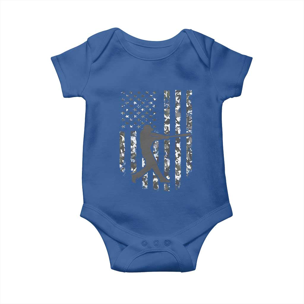 Camo US Flag Baseball Player Baby Onesie Retro Camouflage American Flag Patriotic - Wonder Print Shop