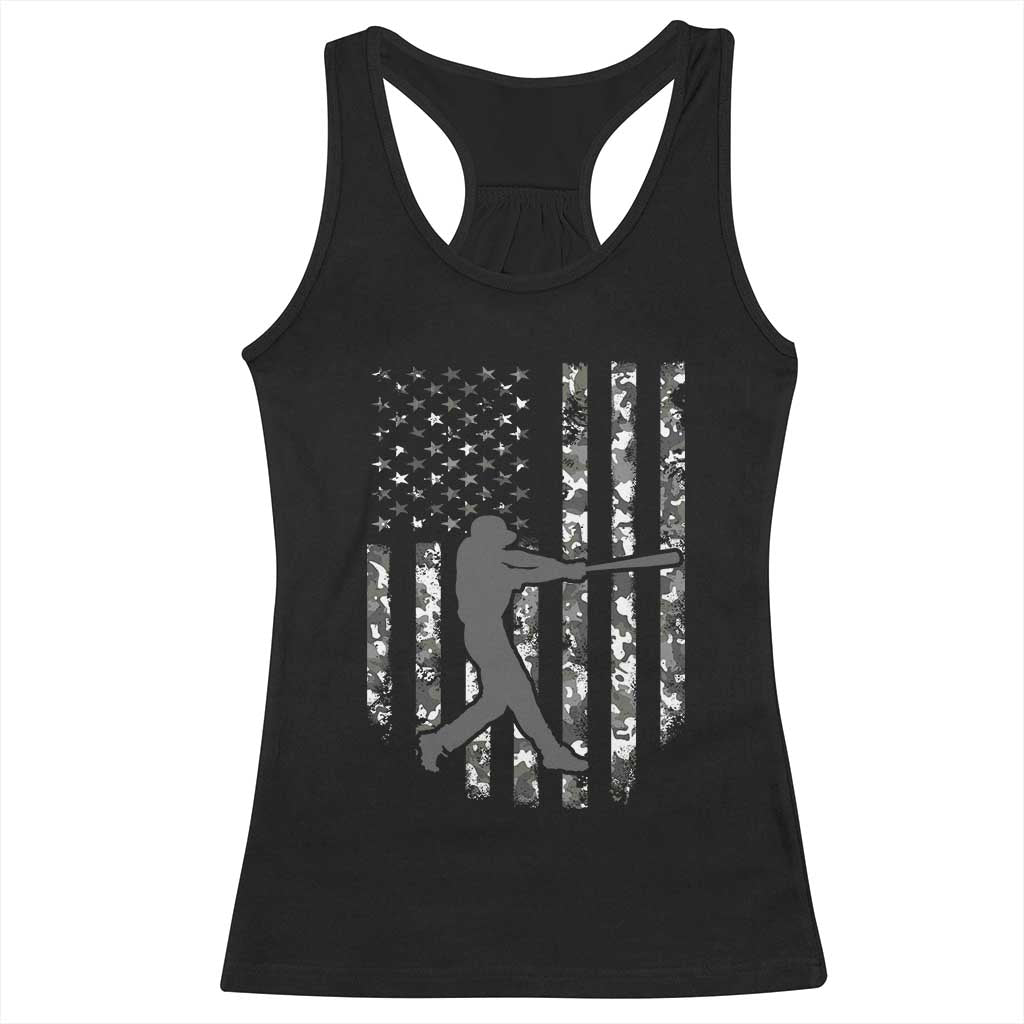 Camo US Flag Baseball Player Racerback Tank Top Retro Camouflage American Flag Patriotic - Wonder Print Shop