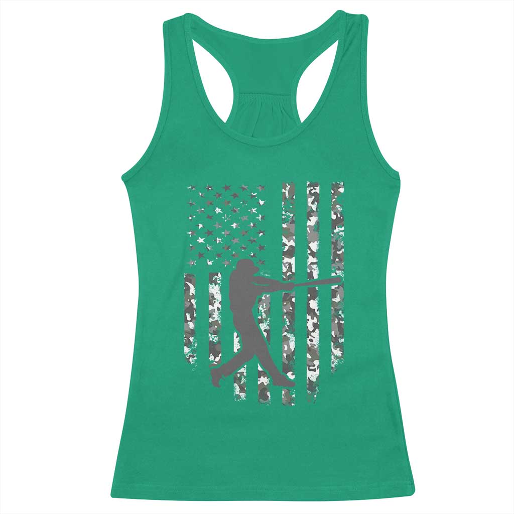 Camo US Flag Baseball Player Racerback Tank Top Retro Camouflage American Flag Patriotic - Wonder Print Shop