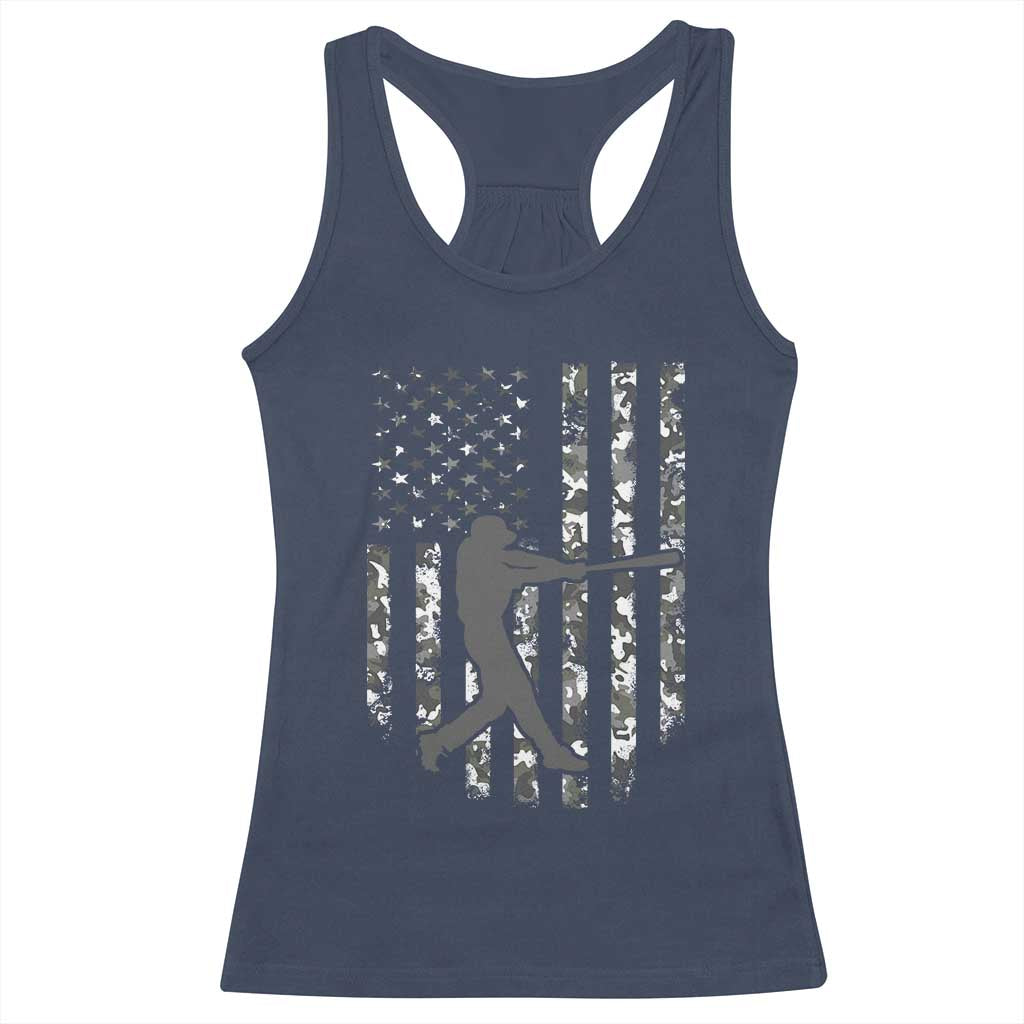 Camo US Flag Baseball Player Racerback Tank Top Retro Camouflage American Flag Patriotic - Wonder Print Shop