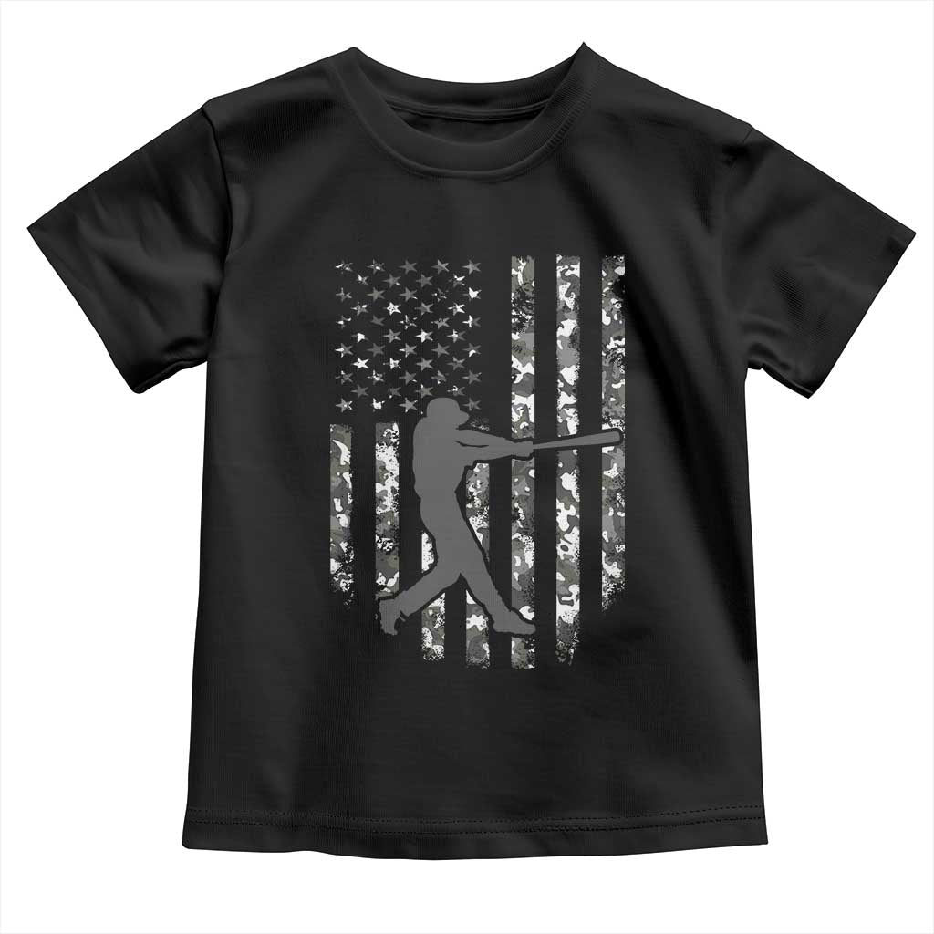 Camo US Flag Baseball Player Toddler T Shirt Retro Camouflage American Flag Patriotic - Wonder Print Shop