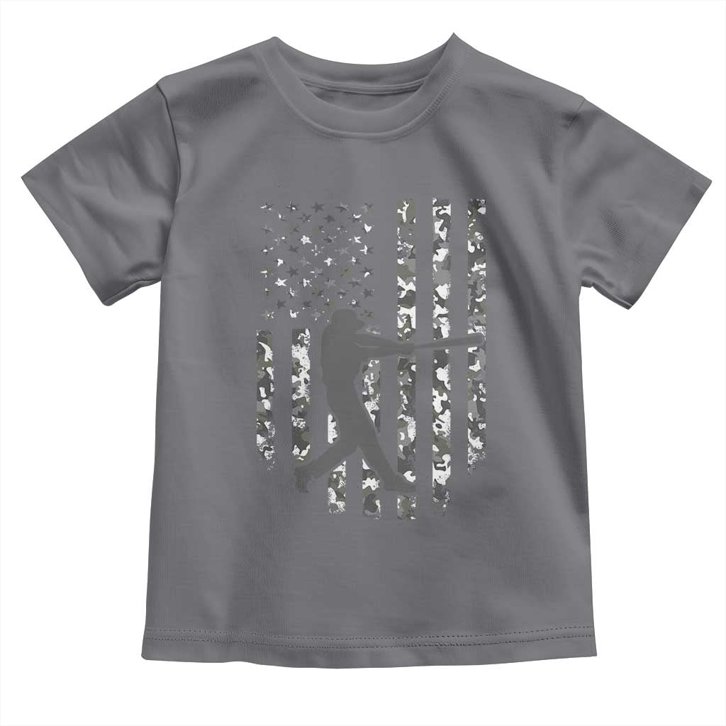 Camo US Flag Baseball Player Toddler T Shirt Retro Camouflage American Flag Patriotic - Wonder Print Shop