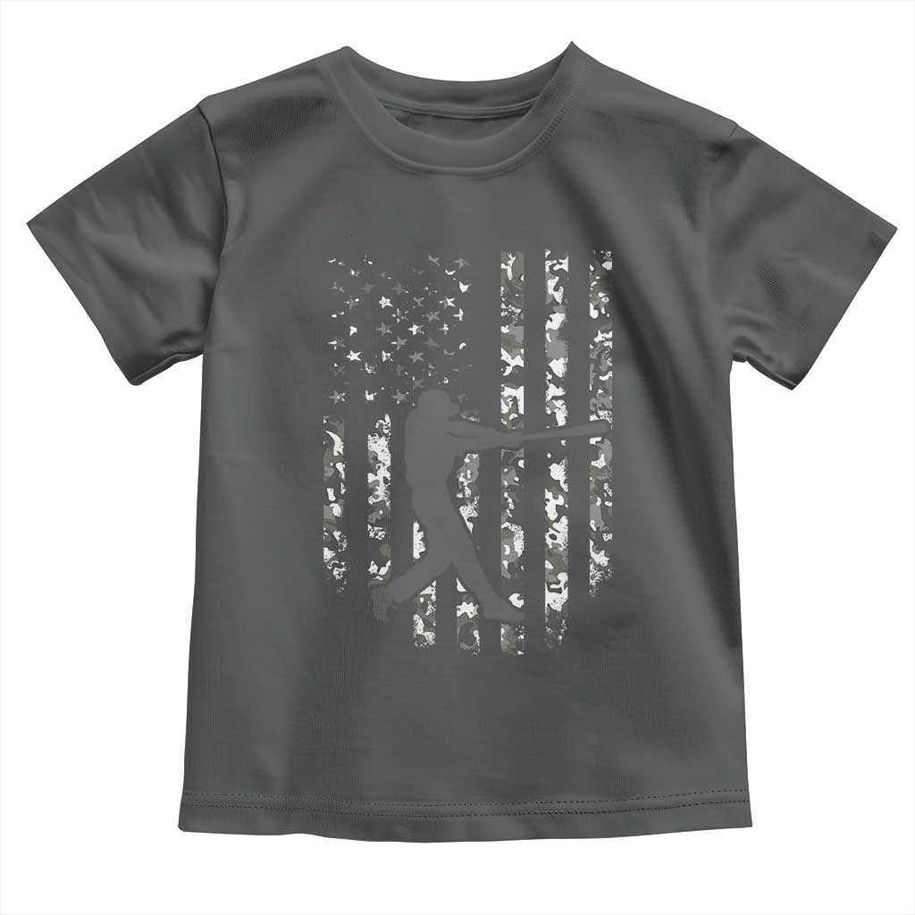 Camo US Flag Baseball Player Toddler T Shirt Retro Camouflage American Flag Patriotic - Wonder Print Shop