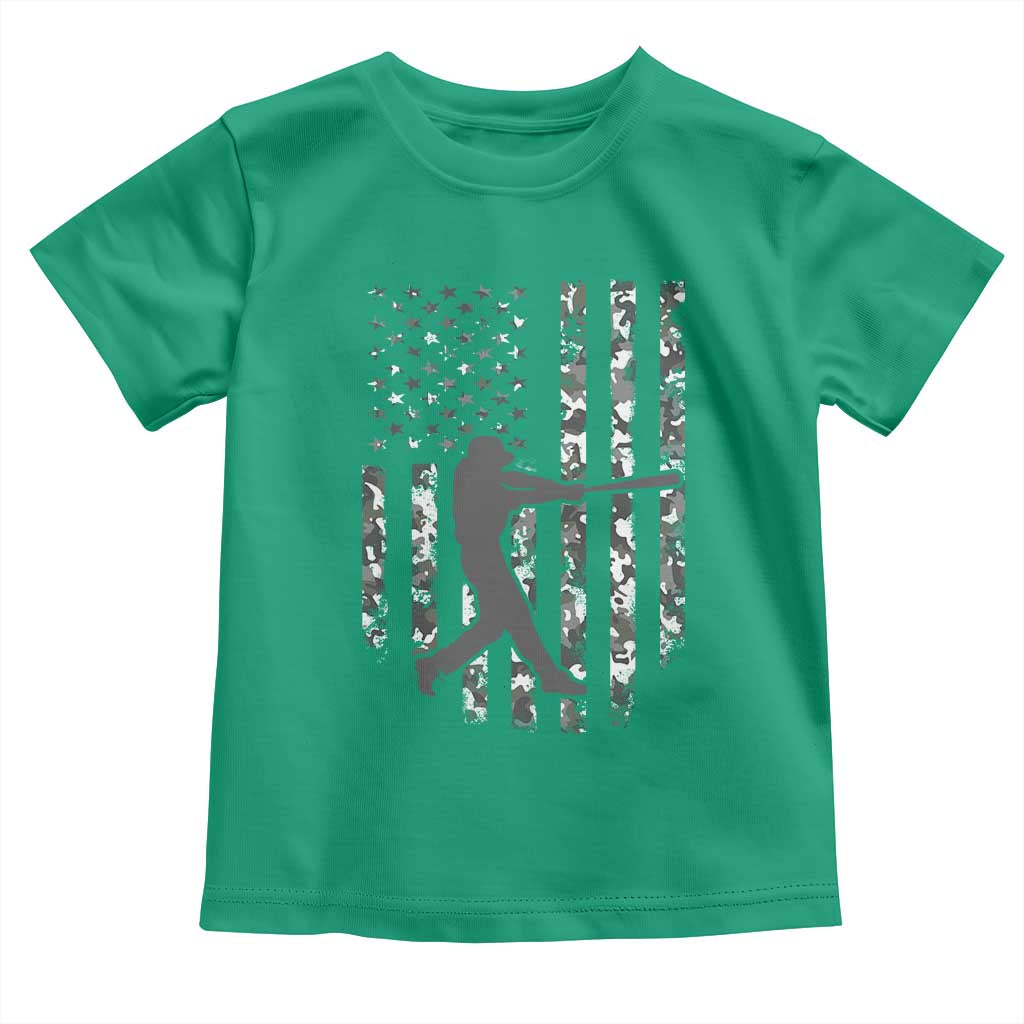 Camo US Flag Baseball Player Toddler T Shirt Retro Camouflage American Flag Patriotic - Wonder Print Shop
