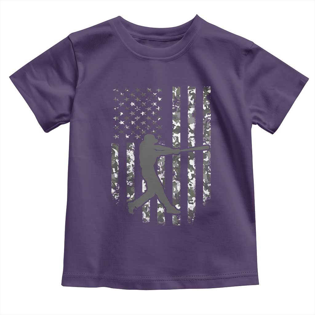 Camo US Flag Baseball Player Toddler T Shirt Retro Camouflage American Flag Patriotic - Wonder Print Shop