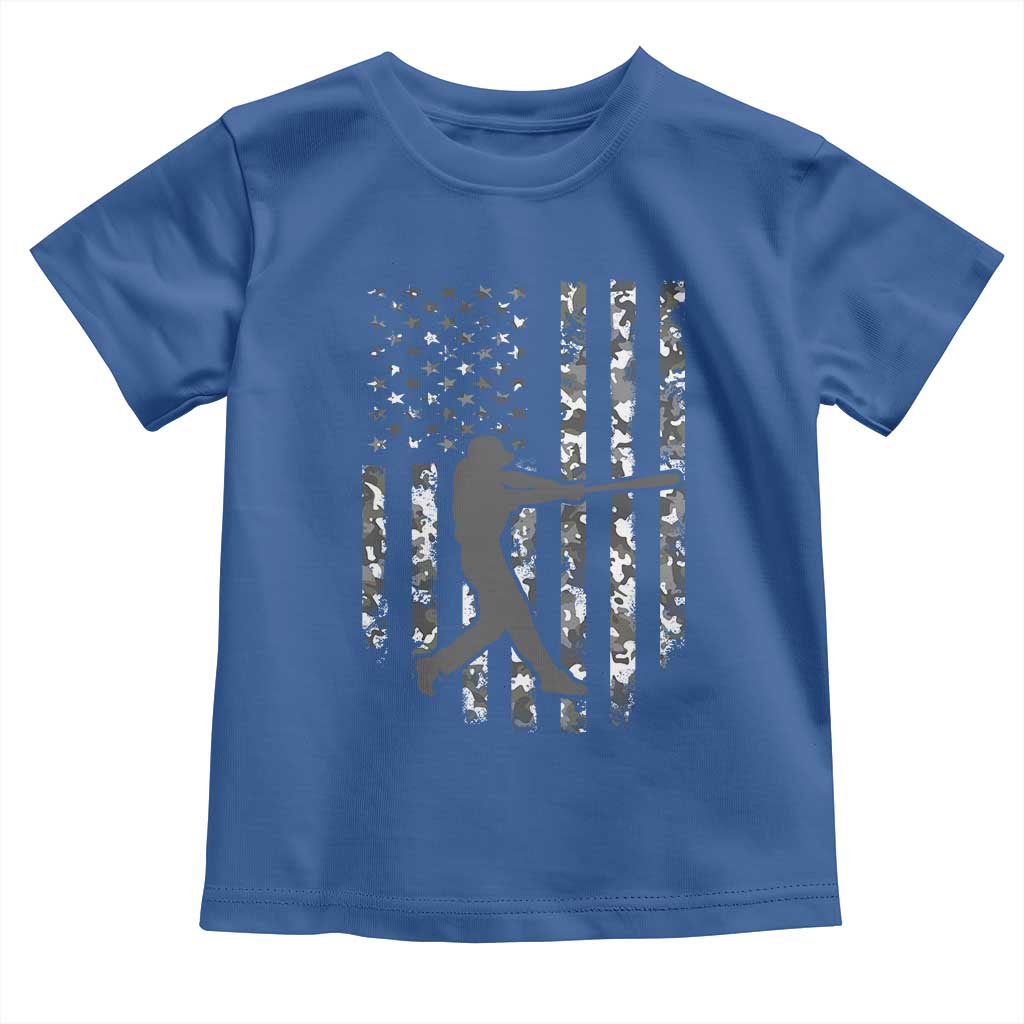 Camo US Flag Baseball Player Toddler T Shirt Retro Camouflage American Flag Patriotic - Wonder Print Shop
