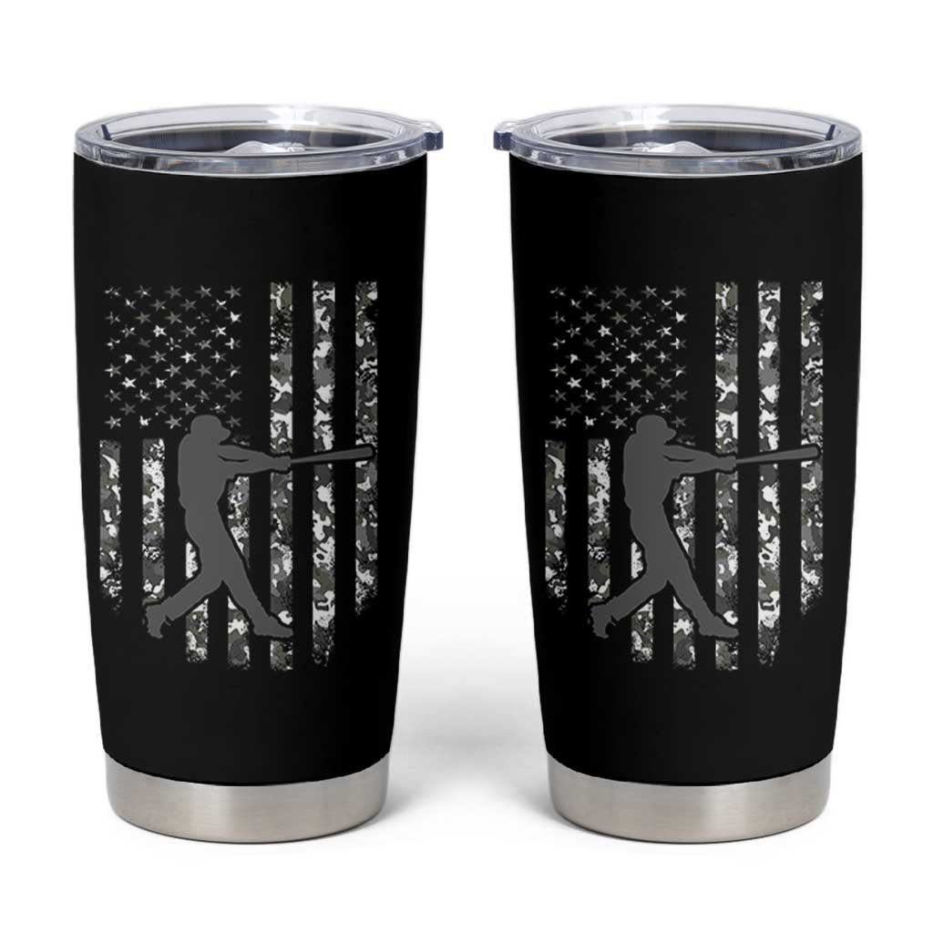 Camo US Flag Baseball Player Tumbler Cup Retro Camouflage American Flag Patriotic - Wonder Print Shop