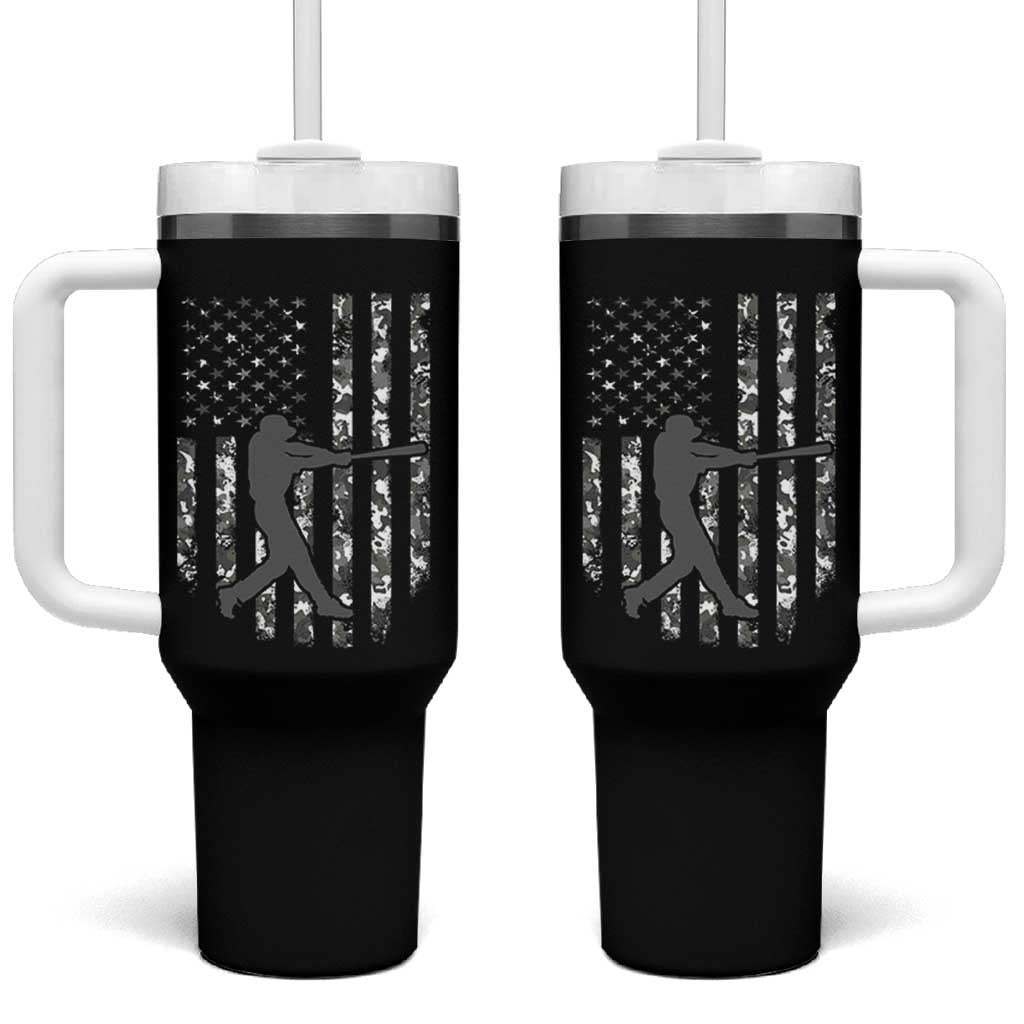 Camo US Flag Baseball Player Tumbler With Handle Retro Camouflage American Flag Patriotic - Wonder Print Shop