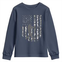 Camo US Flag Baseball Player Youth Sweatshirt Retro Camouflage American Flag Patriotic - Wonder Print Shop