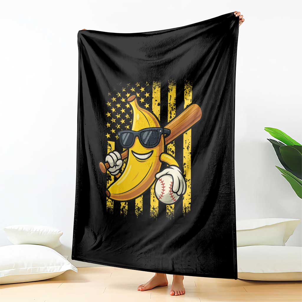 Retro Bananas Throw Blanket Vintage American Flag Banana Lover - Wonder Print Shop