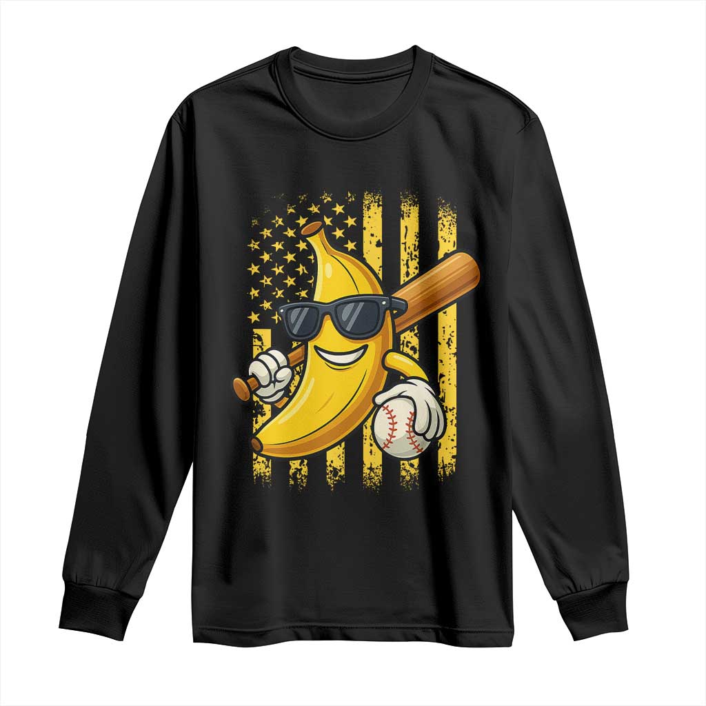 Retro Bananas Long Sleeve Shirt Vintage American Flag Banana Lover - Wonder Print Shop