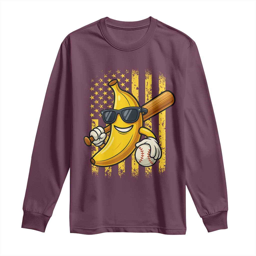 Retro Bananas Long Sleeve Shirt Vintage American Flag Banana Lover - Wonder Print Shop