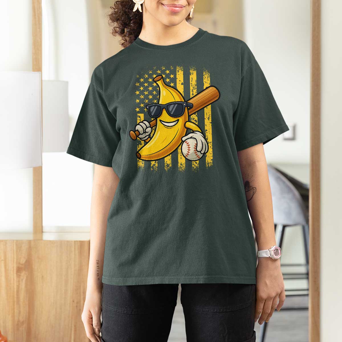 Retro Bananas T Shirt For Women Vintage American Flag Banana Lover - Wonder Print Shop