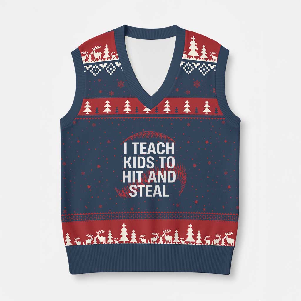 Baseball Coach V-Neck Knit Sweater Vest I Teach Kids To Hit And Steal