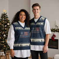 No Kings in America V-Neck Knit Sweater Vest 86 47 US Flag Impeach 47 - Wonder Print Shop