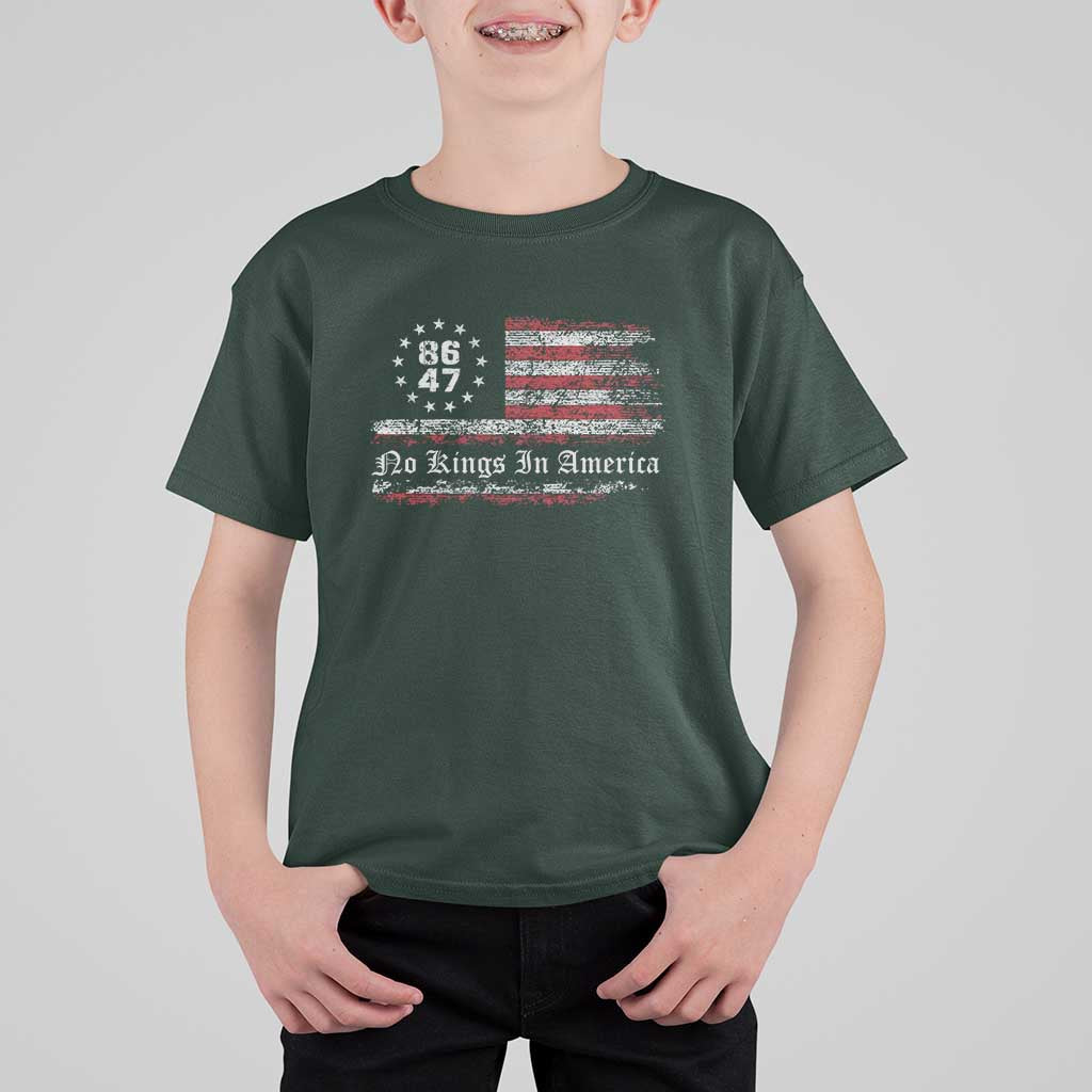 No Kings in America T Shirt For Kid 86 47 US Flag Impeach 47