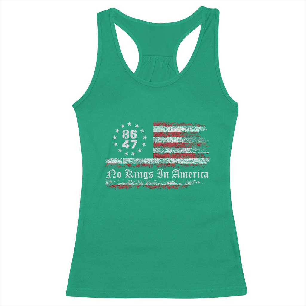 No Kings in America Racerback Tank Top 86 47 US Flag Impeach 47