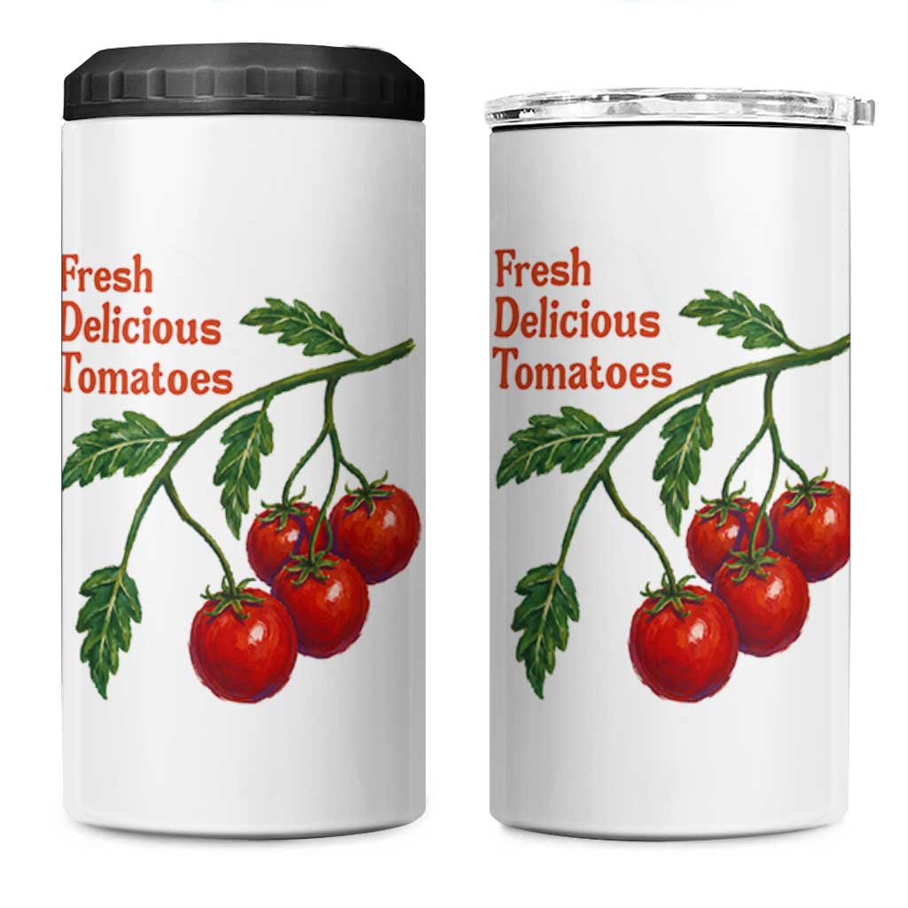 Subtle FDT 4 in 1 Can Cooler Tumbler Fresh Delicious Tomatoes Retro Tomato Vine Graphic Political Humor
