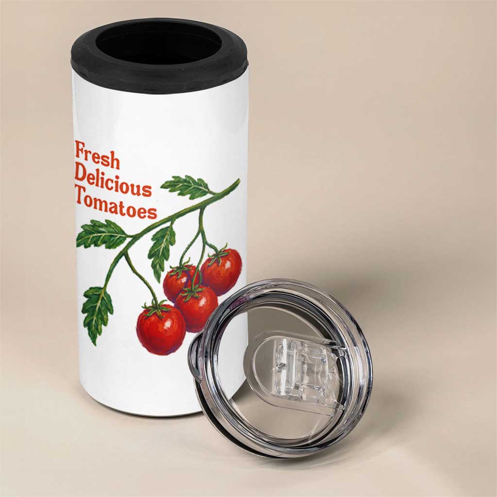Subtle FDT 4 in 1 Can Cooler Tumbler Fresh Delicious Tomatoes Retro Tomato Vine Graphic Political Humor