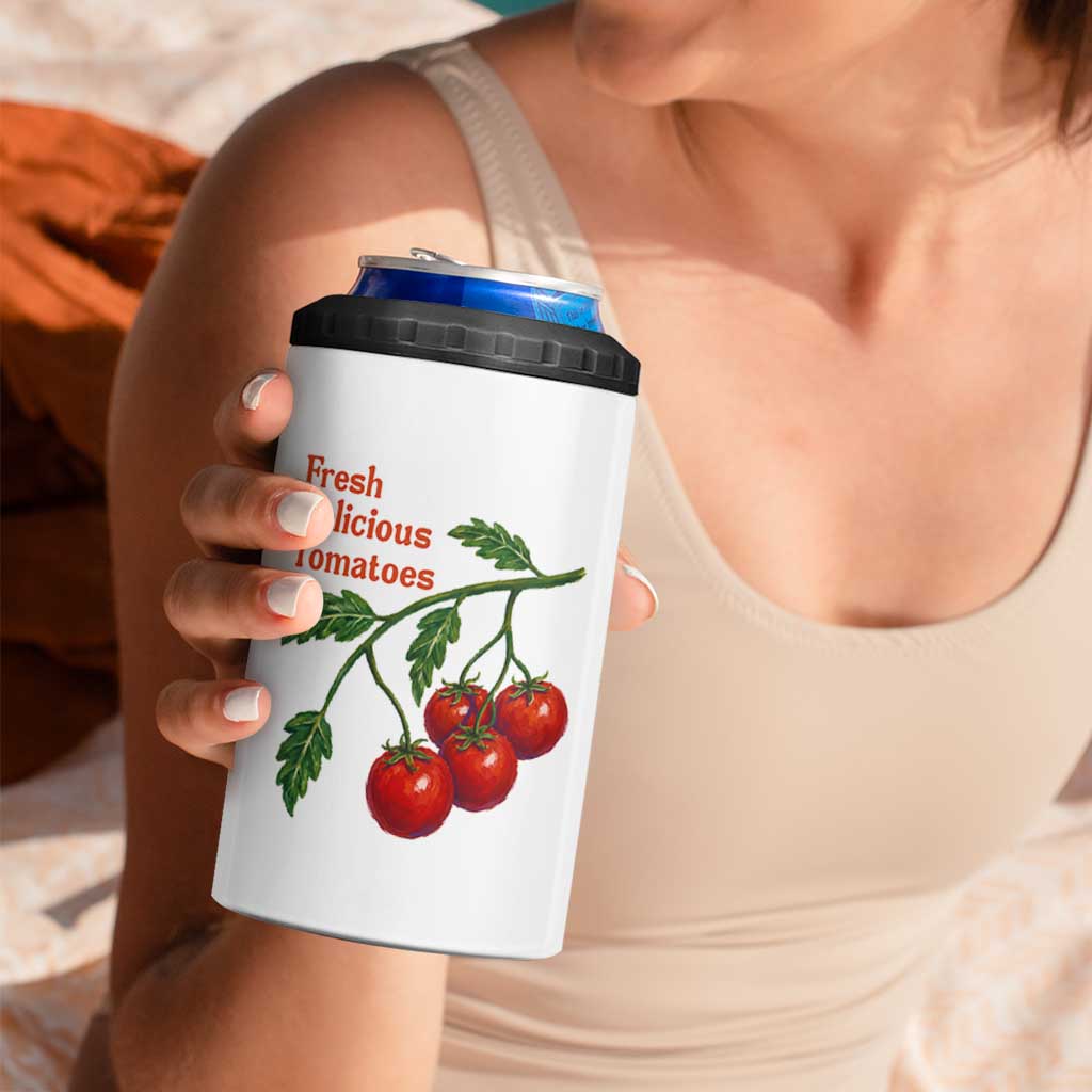 Subtle FDT 4 in 1 Can Cooler Tumbler Fresh Delicious Tomatoes Retro Tomato Vine Graphic Political Humor