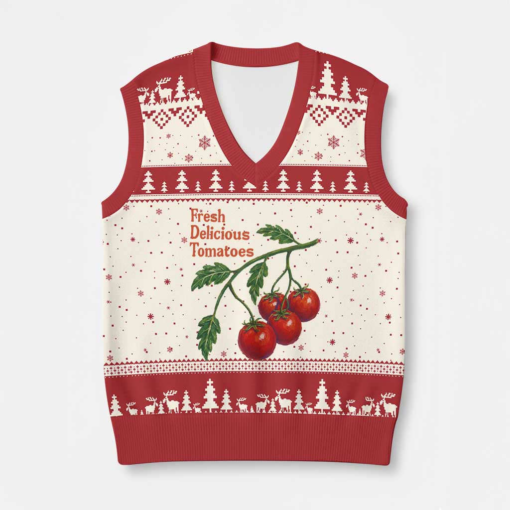 Subtle FDT V-Neck Knit Sweater Vest Fresh Delicious Tomatoes Retro Tomato Vine Graphic Political Humor