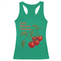 Subtle FDT Racerback Tank Top Fresh Delicious Tomatoes Retro Tomato Vine Graphic Political Humor