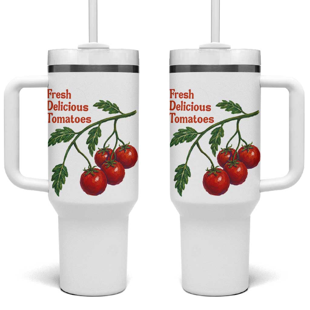 Subtle FDT Tumbler With Handle Fresh Delicious Tomatoes Retro Tomato Vine Graphic Political Humor