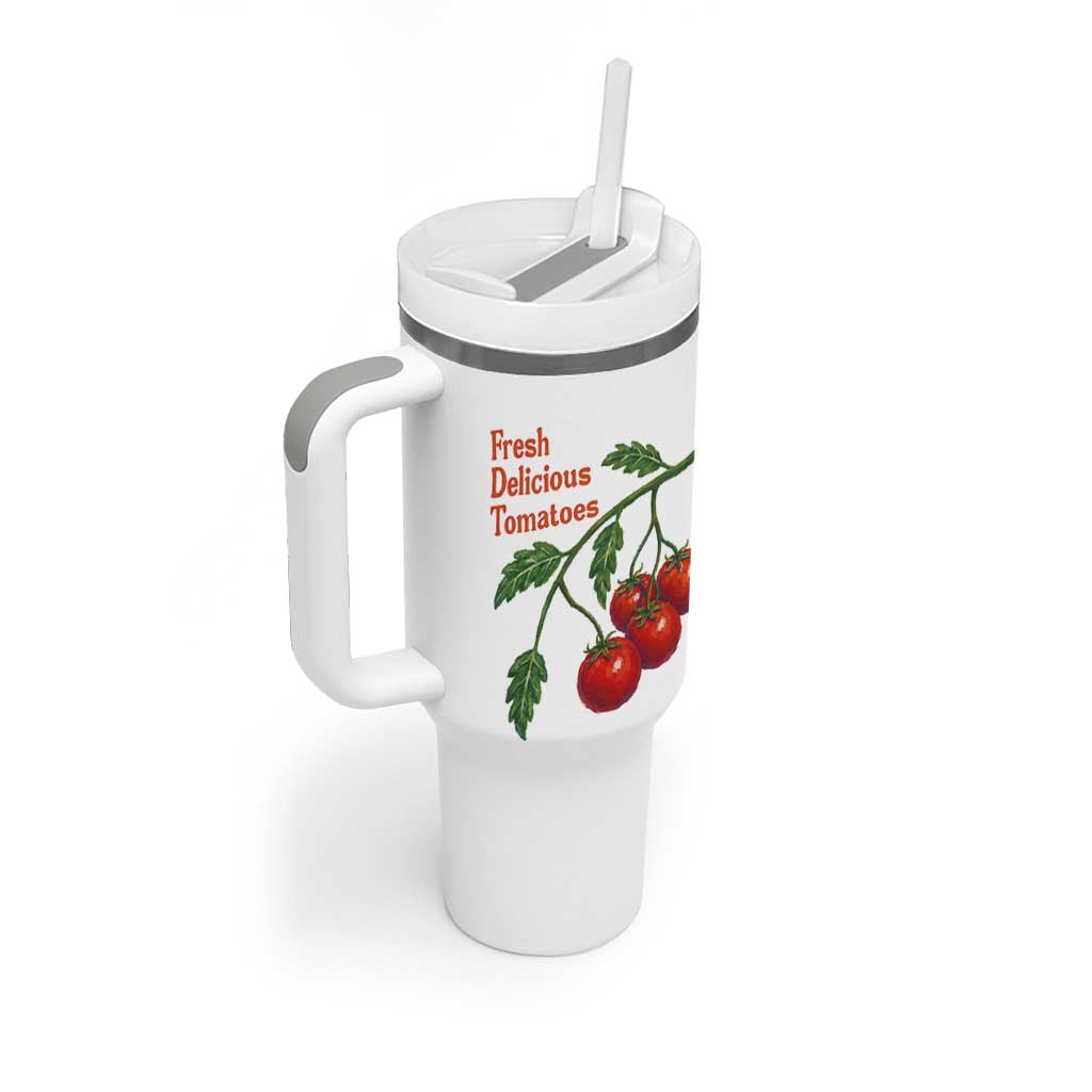 Subtle FDT Tumbler With Handle Fresh Delicious Tomatoes Retro Tomato Vine Graphic Political Humor