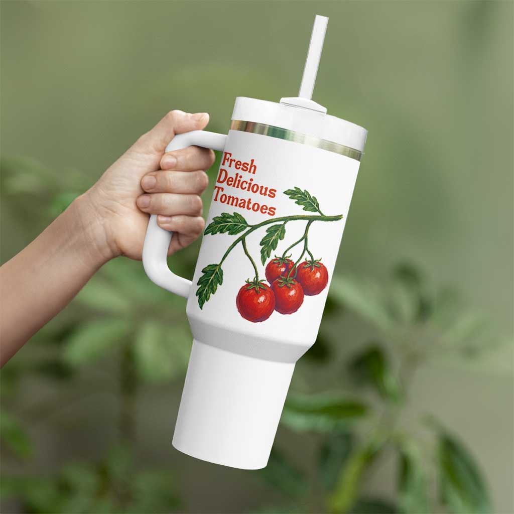 Subtle FDT Tumbler With Handle Fresh Delicious Tomatoes Retro Tomato Vine Graphic Political Humor