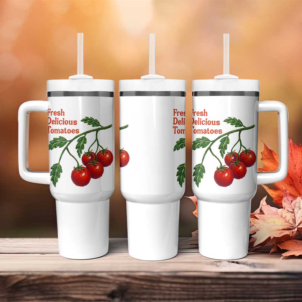 Subtle FDT Tumbler With Handle Fresh Delicious Tomatoes Retro Tomato Vine Graphic Political Humor