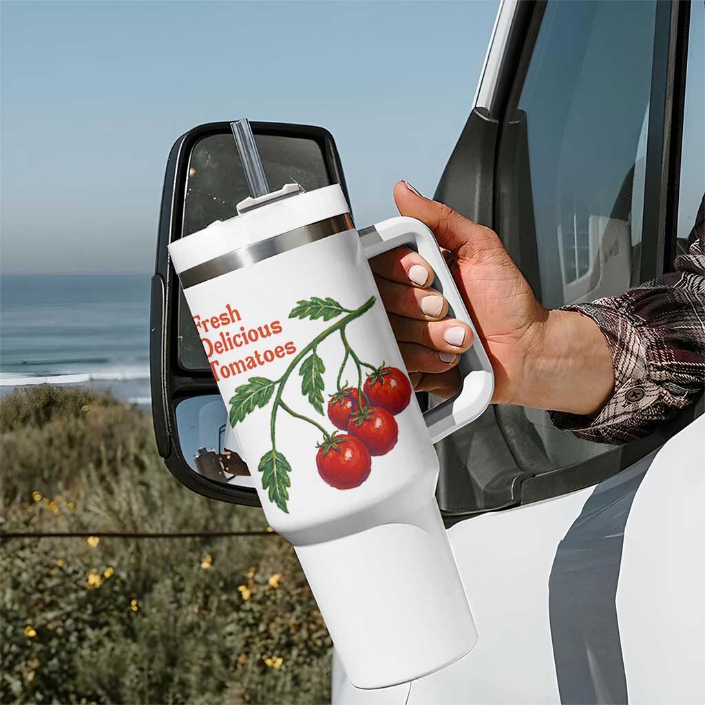 Subtle FDT Tumbler With Handle Fresh Delicious Tomatoes Retro Tomato Vine Graphic Political Humor