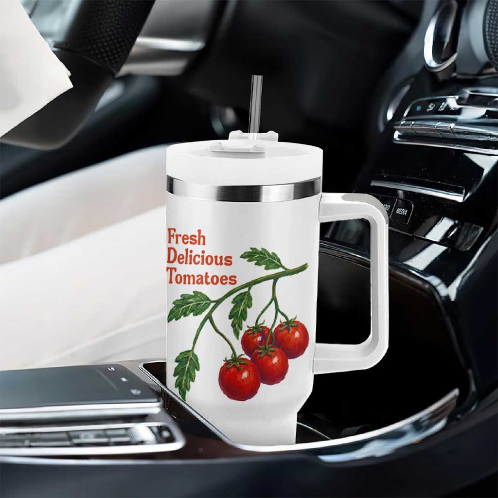 Subtle FDT Tumbler With Handle Fresh Delicious Tomatoes Retro Tomato Vine Graphic Political Humor