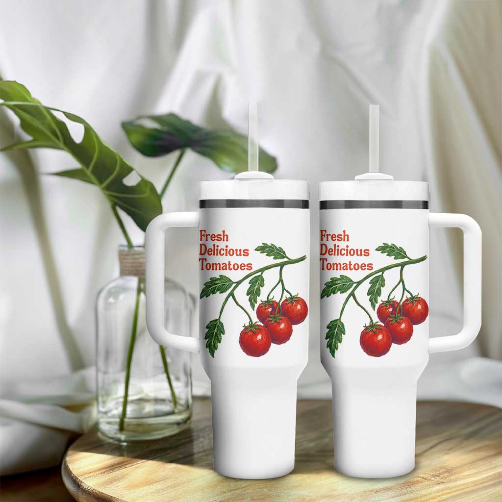 Subtle FDT Tumbler With Handle Fresh Delicious Tomatoes Retro Tomato Vine Graphic Political Humor