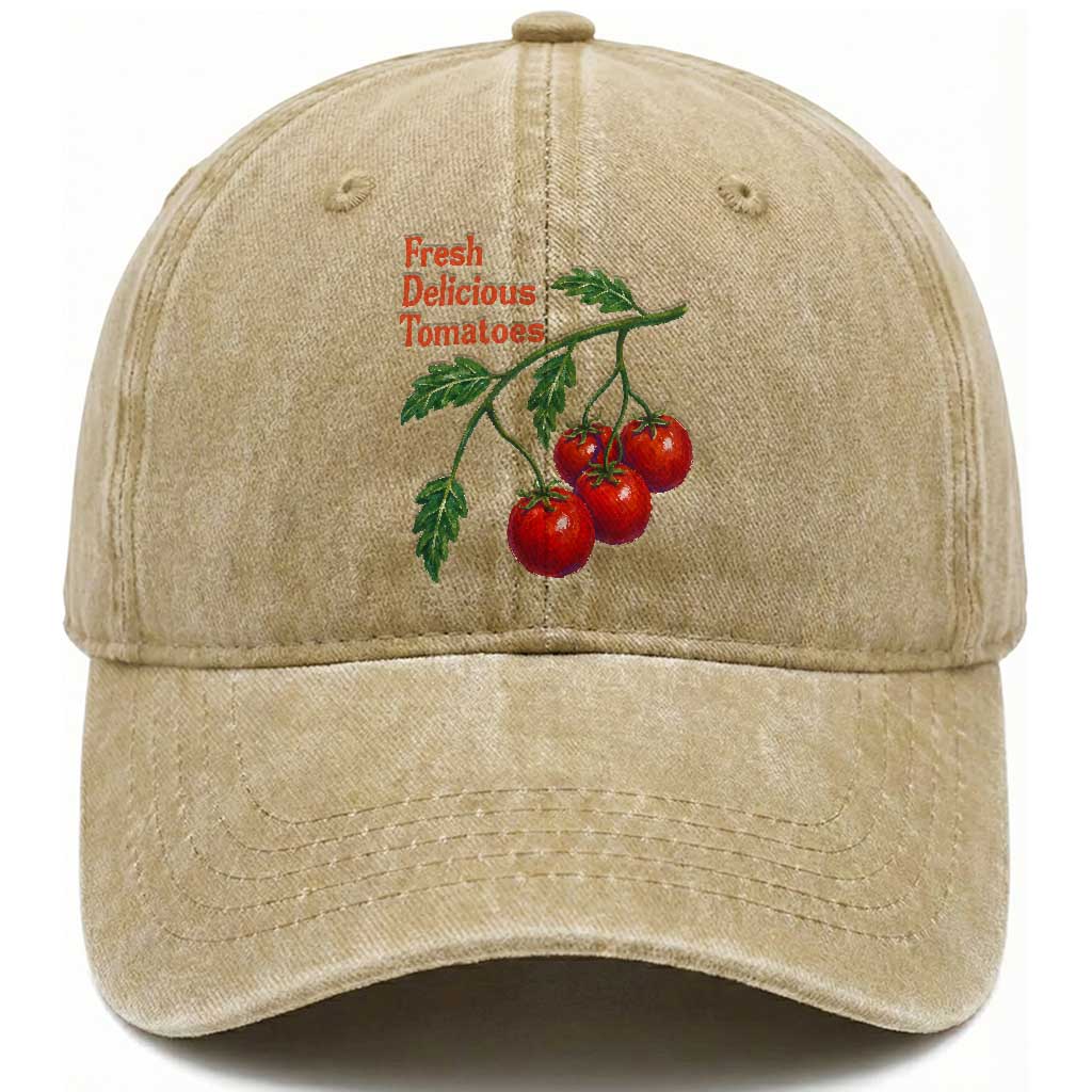 Subtle FDT Washed Cotton Baseball Cap Fresh Delicious Tomatoes Retro Tomato Vine Graphic Political Humor