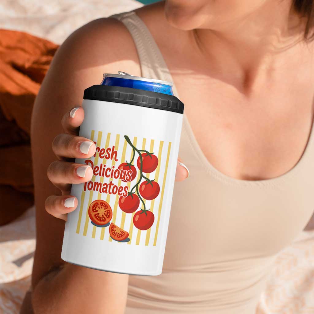 Subtle FDT 4 in 1 Can Cooler Tumbler Fresh Delicious Tomatoes Striped Retro Vintage 80s Subtle FDT