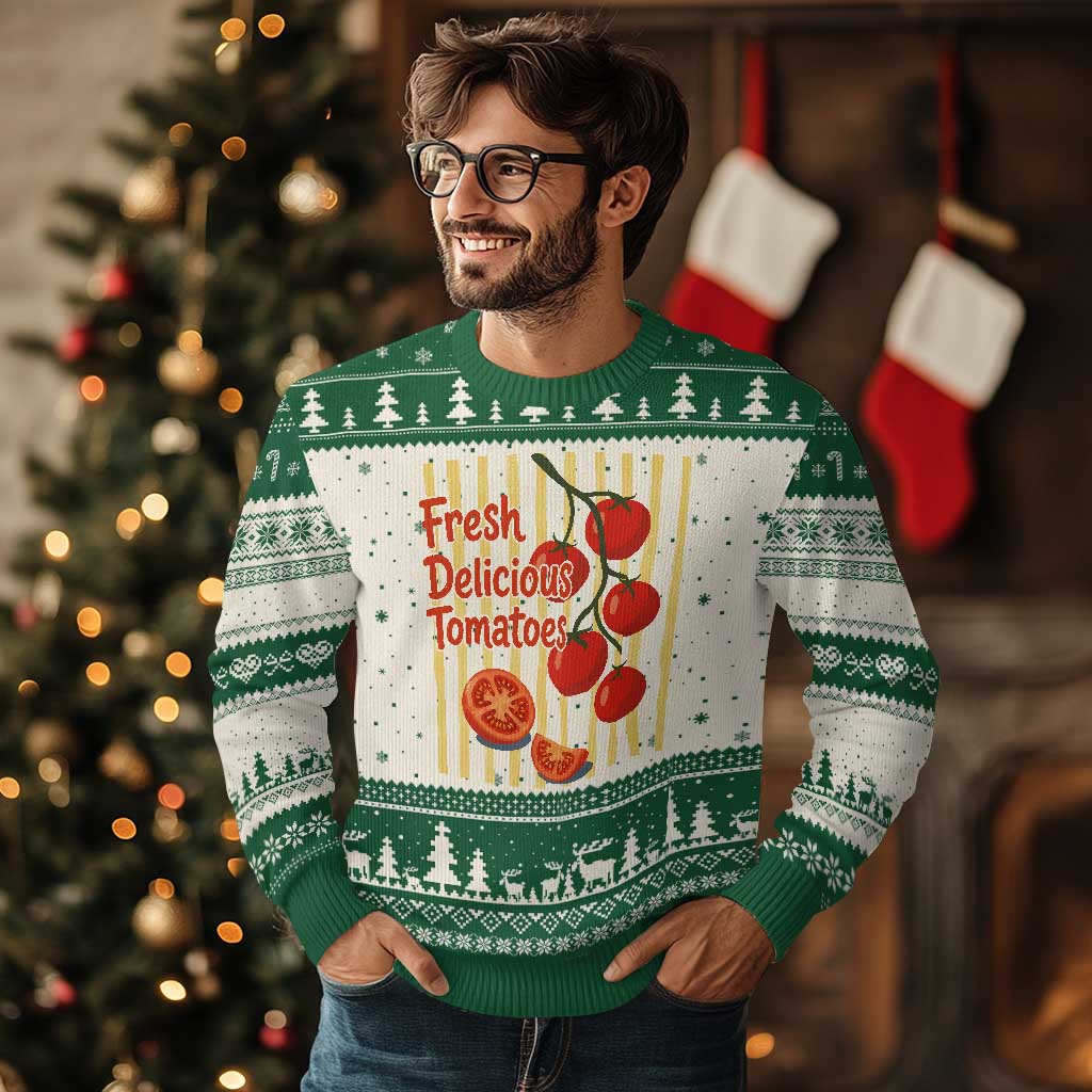 Subtle FDT Ugly Christmas Sweater Fresh Delicious Tomatoes Striped Retro Vintage 80s Subtle FDT