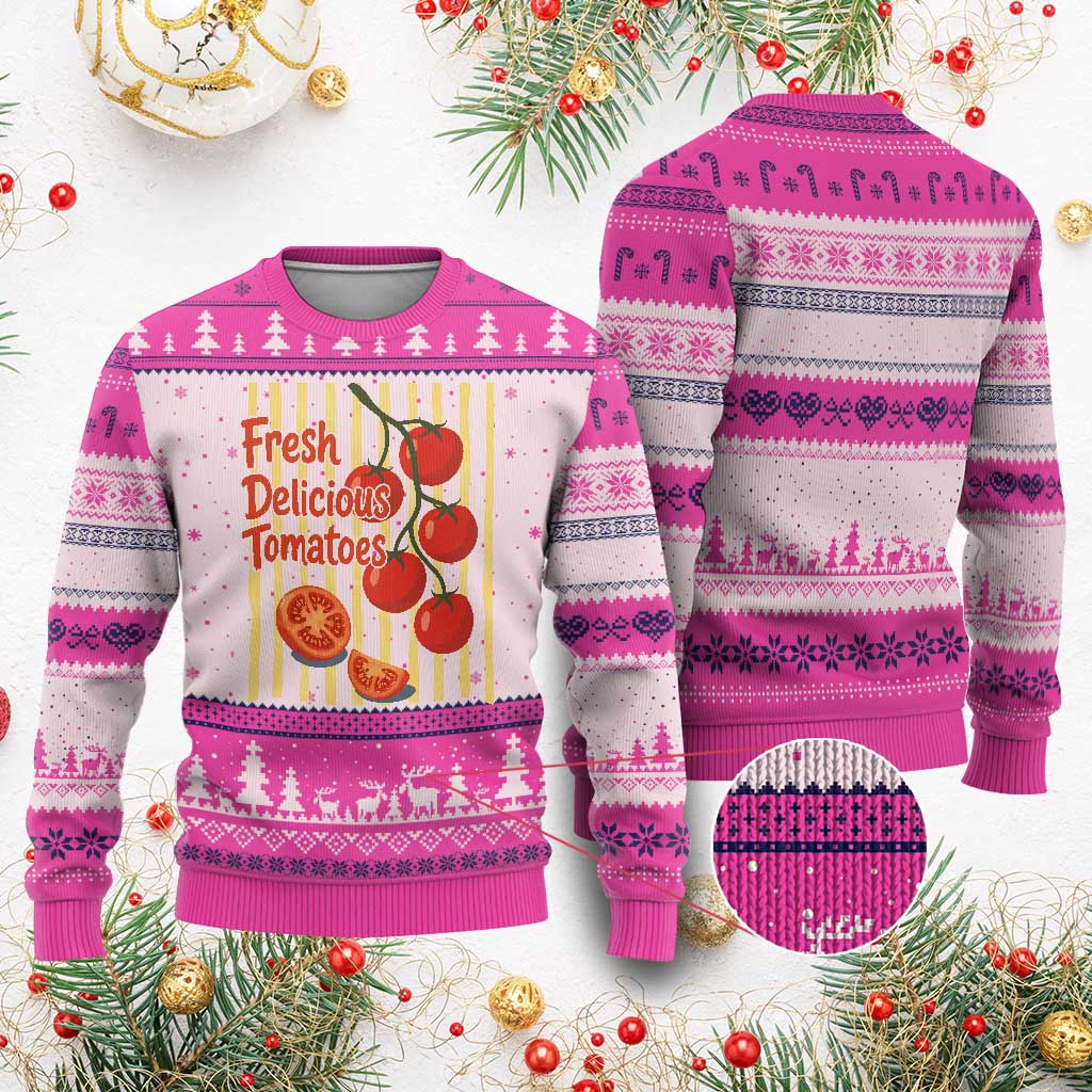 Subtle FDT Ugly Christmas Sweater Fresh Delicious Tomatoes Striped Retro Vintage 80s Subtle FDT