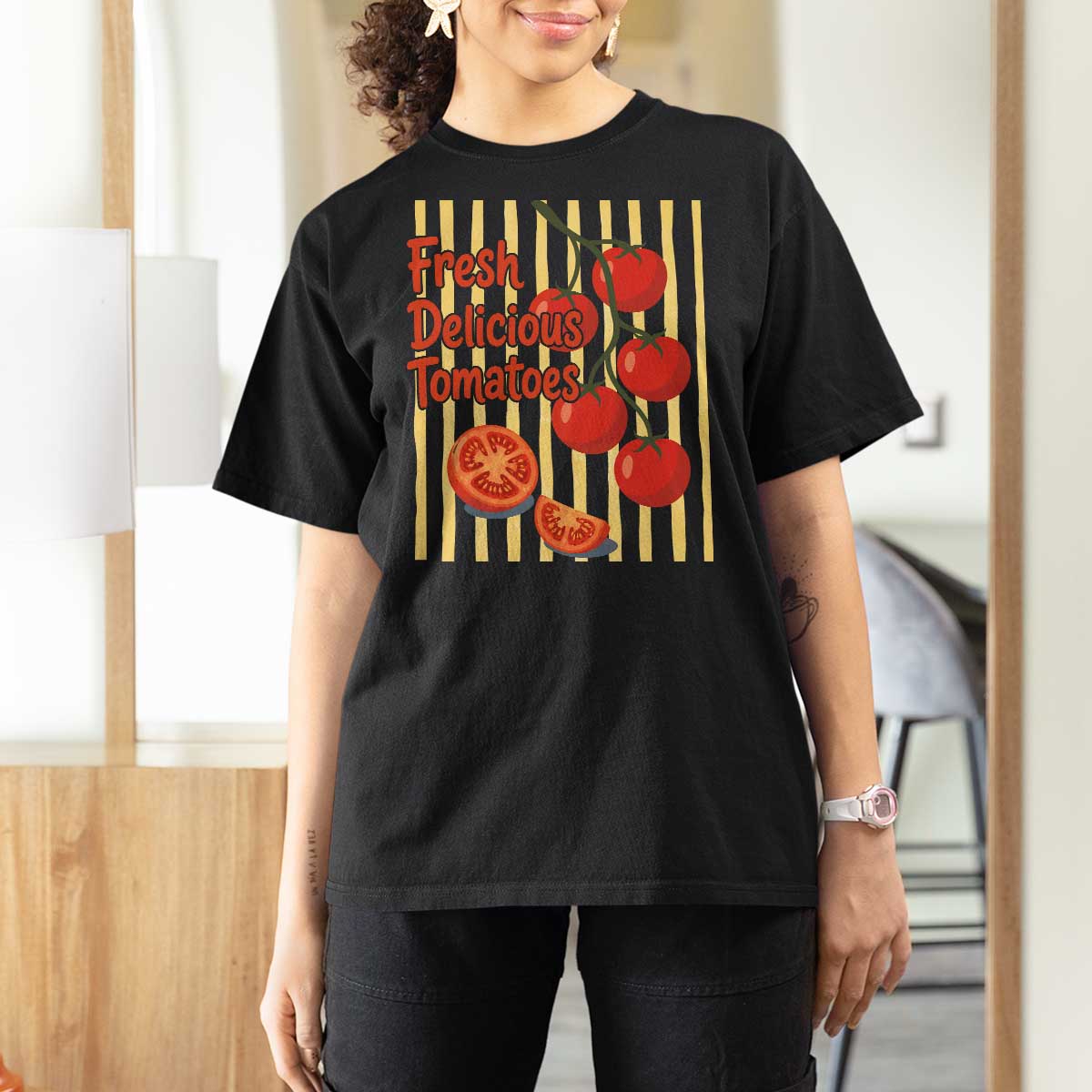Subtle FDT T Shirt For Women Fresh Delicious Tomatoes Striped Retro Vintage 80s Subtle FDT