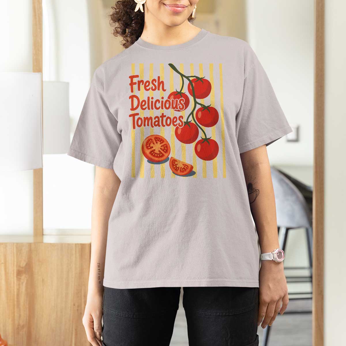 Subtle FDT T Shirt For Women Fresh Delicious Tomatoes Striped Retro Vintage 80s Subtle FDT